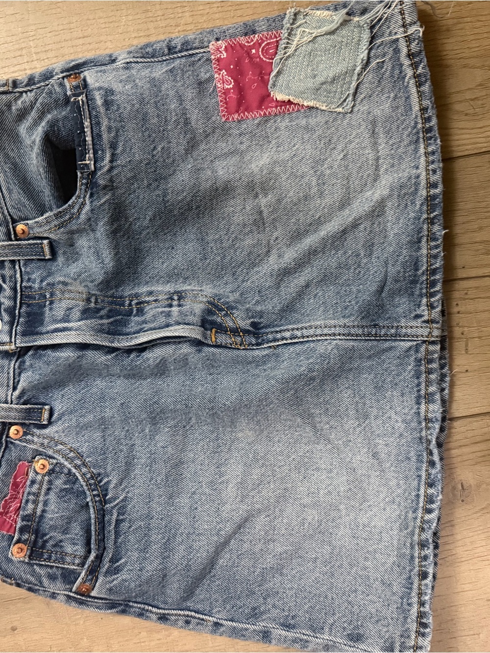 Levi's Light Blue Denim Skirt with Red Bandana Patch